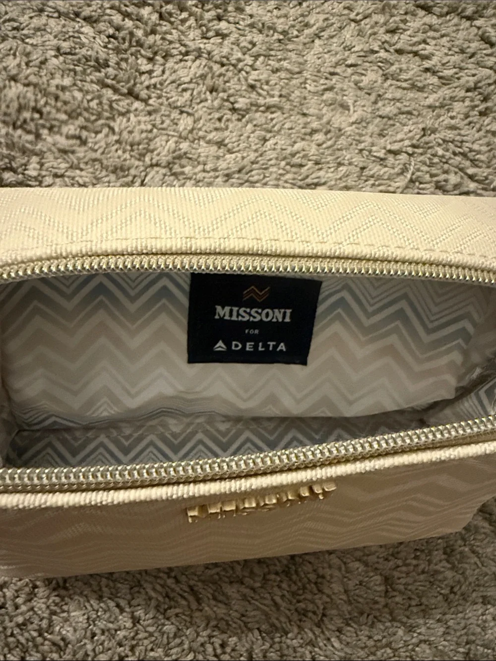 Missoni Neutral Beige Chevron Cosmetic Case with Gold Logo